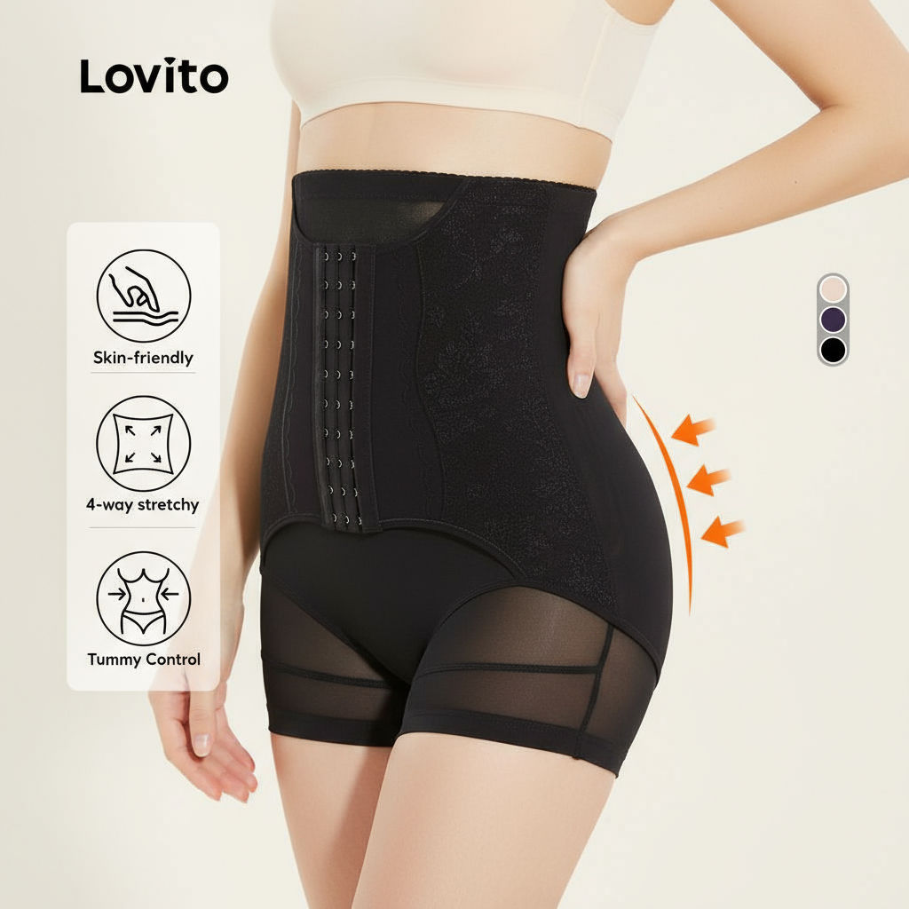 Lovito Shapewear Feminino Cintura Alta com Modelagem Corporal e Efeito Empina Bumbum LNA24160\4 em Oferta na Shopee