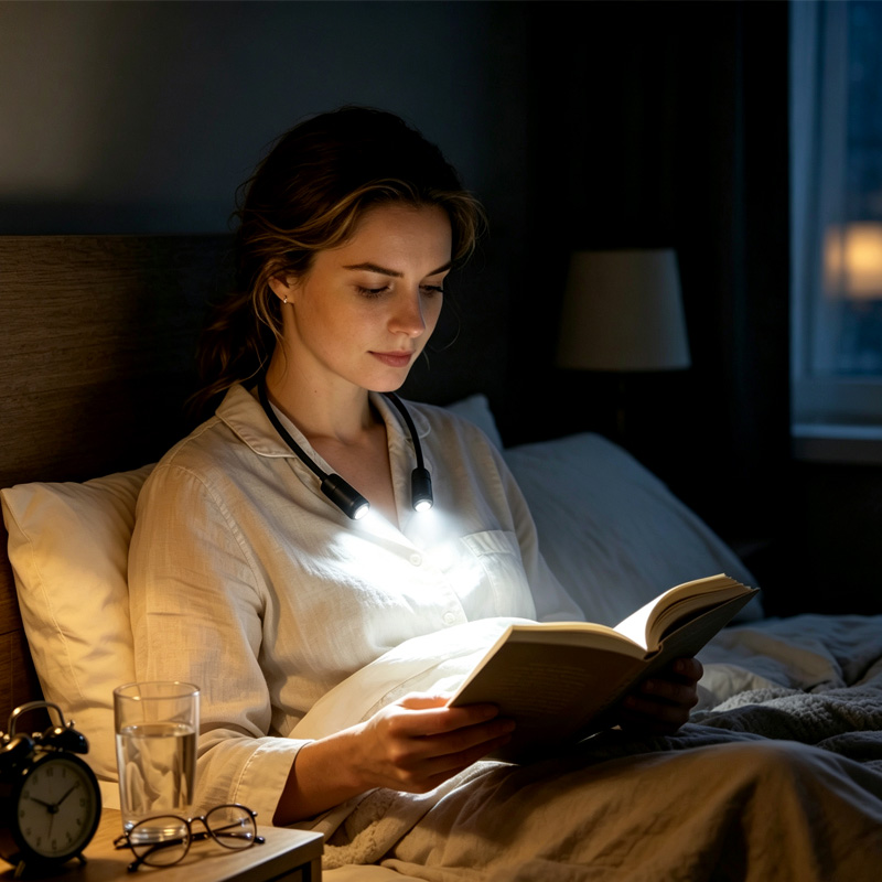 Lâmpada de pescoço LED recarregável, luz de leitura para estudantes e atividades ao ar livre, luz portátil preta/branca