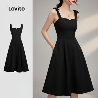 Lovito Vestido Feminino Casual com Bolso e Cadarço Preto para Verão e Primavera L134ED498 em Oferta na Shopee