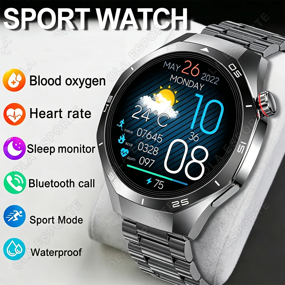 Relógio Esportivo Inteligente Masculino, Tela HD AMOLED, Rastreador de Fitness, Chamada Bluetooth, Smartwatch à Prova