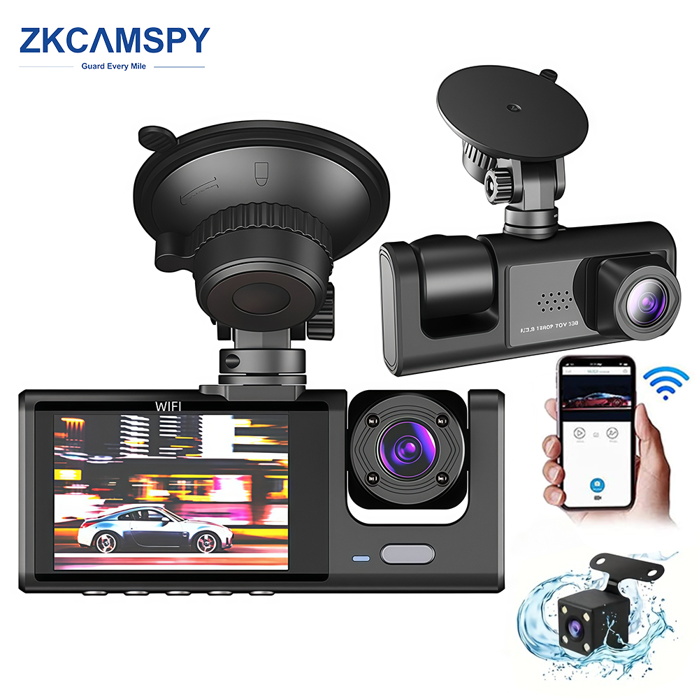 DVR para Carro WiFi com 2/3 lentes Câmera Veicular Gravador de Vídeo Frontal e Traseira Câmera Visão Noturna Dashcam