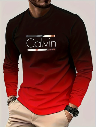 Camiseta masculina de manga longa, gola redonda, camiseta casual estampada de manga longa, adequada para atividades ao