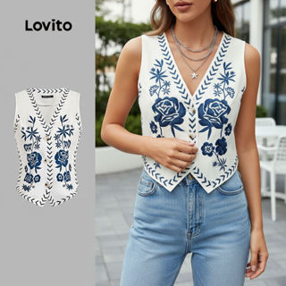 (Trendy2) Lovito Blusa Boho com Botões   Top Leve e Breathable para Primavera/verão para mulheres L137ED229 em Oferta na Shopee