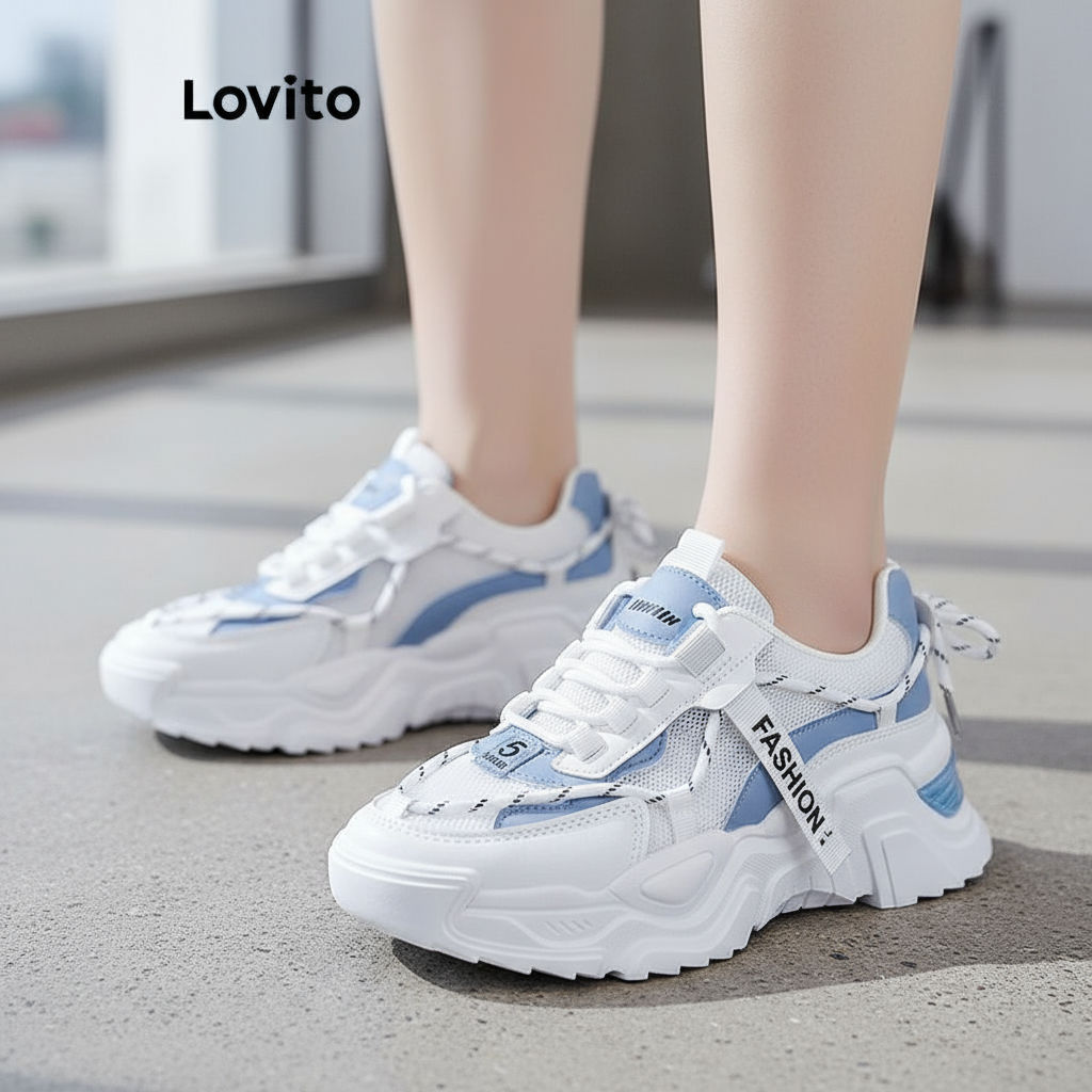Lovito Tênis esportivo feminino de malha com sola grossa LFA60477 em Oferta na Shopee