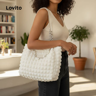 Lovito Bolsa de Ombro Casual Lisa e Básica para Mulheres LFA04001 (Branco ou Preto) em Oferta na Shopee