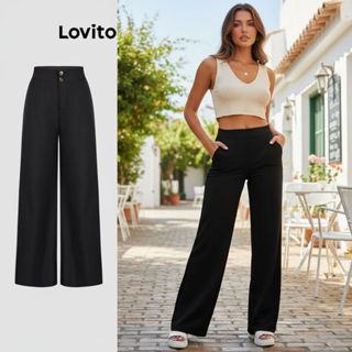 Lovito Calça Casual Calça Lisa Com Botões Para Mulheres L118ED160\5 em Oferta na Shopee