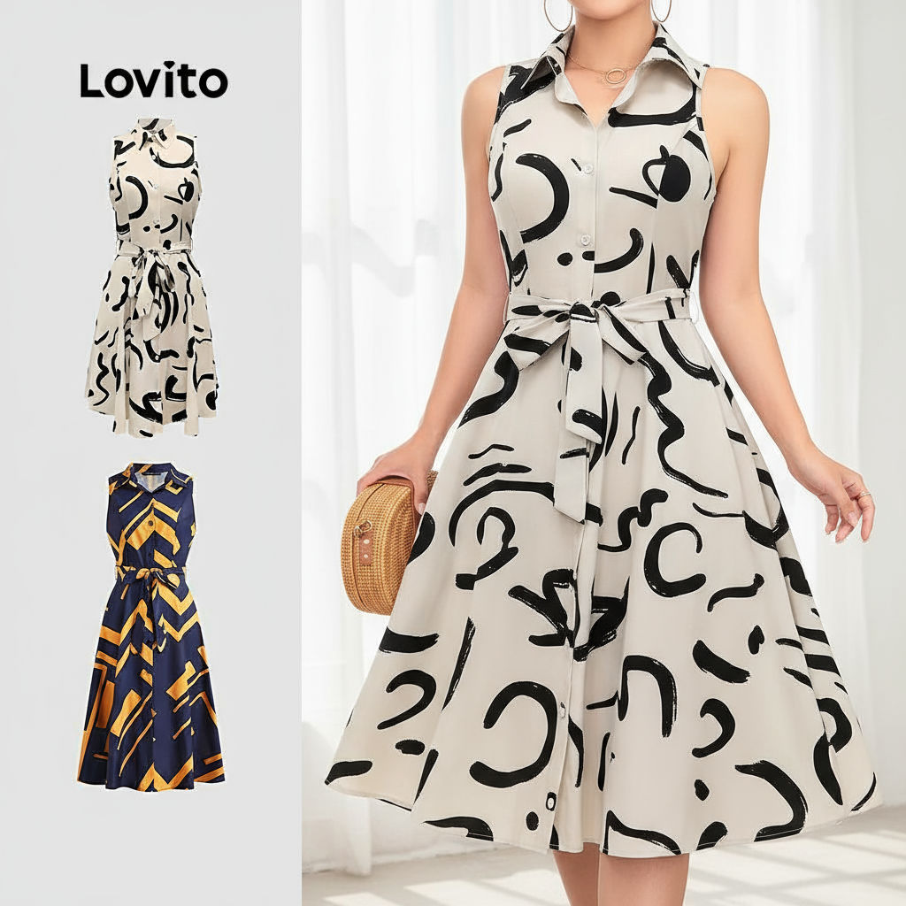 (Trendy2) Lovito Vestido Elegante Curva Plus Size Ditsy Floral Outono Inverno Vestido Para Mulheres LNL70130 em Oferta na Shopee