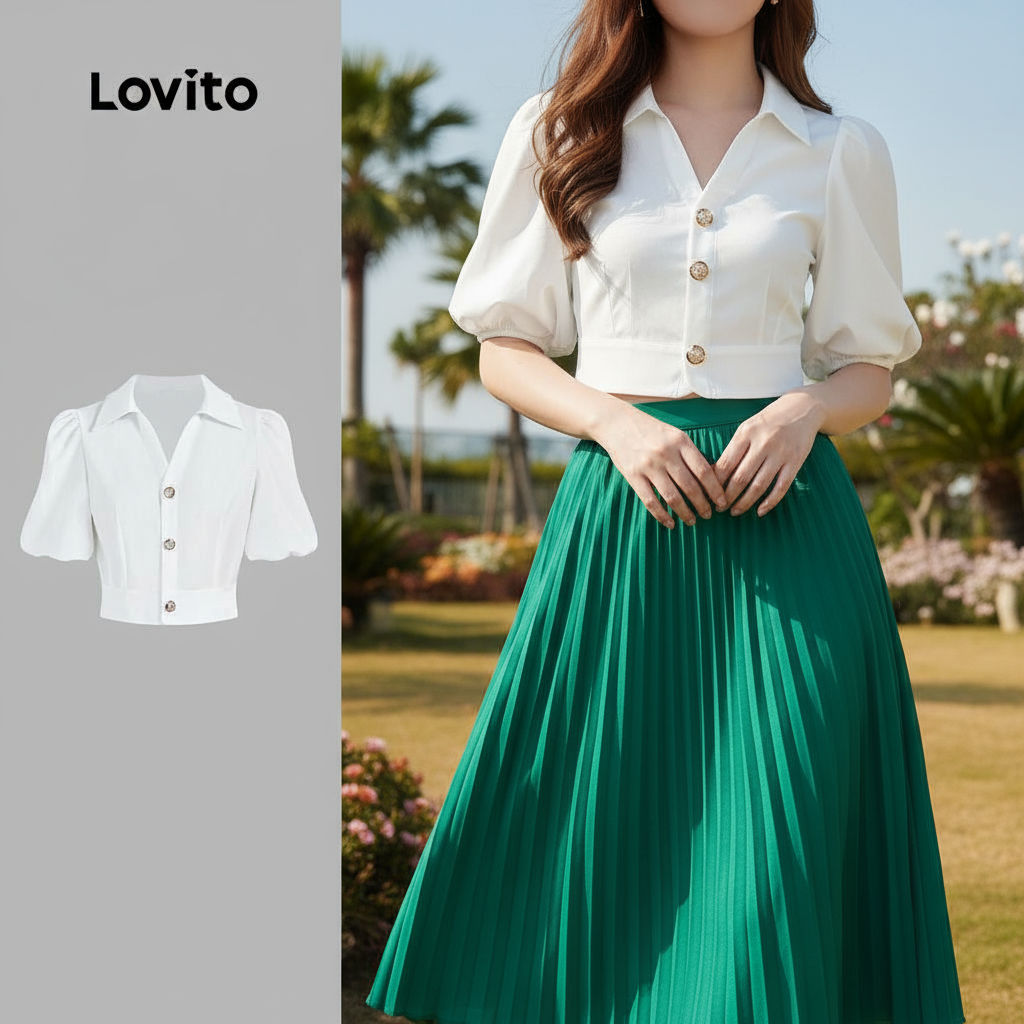 Lovito Blusa Feminina Sofisticada, Simples, Metal, Gola Redonda, Verão/Primavera L131LD1052 em Oferta na Shopee