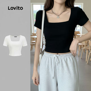 Lovito Blusa Feminina Básica Lisa com Gola Quadrada Casual Multicolorida LNE11006 em Oferta na Shopee