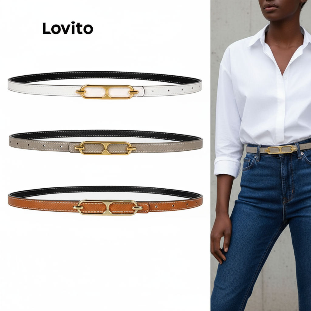 Lovito Cinto Dupla Face Ajustável Poroso Básico Para Mulheres L46ED016 - Marrom, Caqui Claro e Branco em Oferta na Shopee