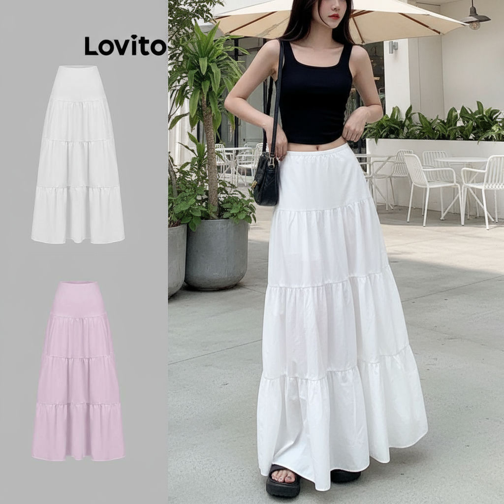 Lovito Saia Feminina Casual Simples Básica para Verão/Primavera L85AD112\3 em Oferta na Shopee