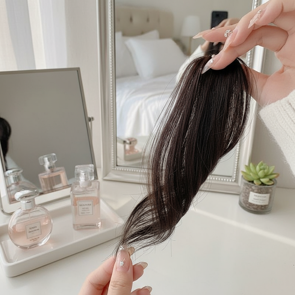 Peruca feminina com franja fofa - Extensão de cabelo invisível e sem costura para moda de franja lateral