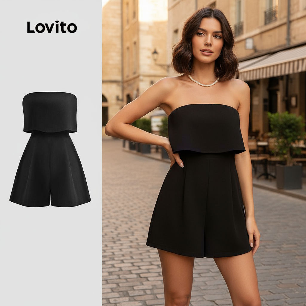 Lovito Macacão Casual Feminino Liso Com Ombro à Mostra e Manga Longa Para Verão/Primavera L128ED248 em Oferta na Shopee