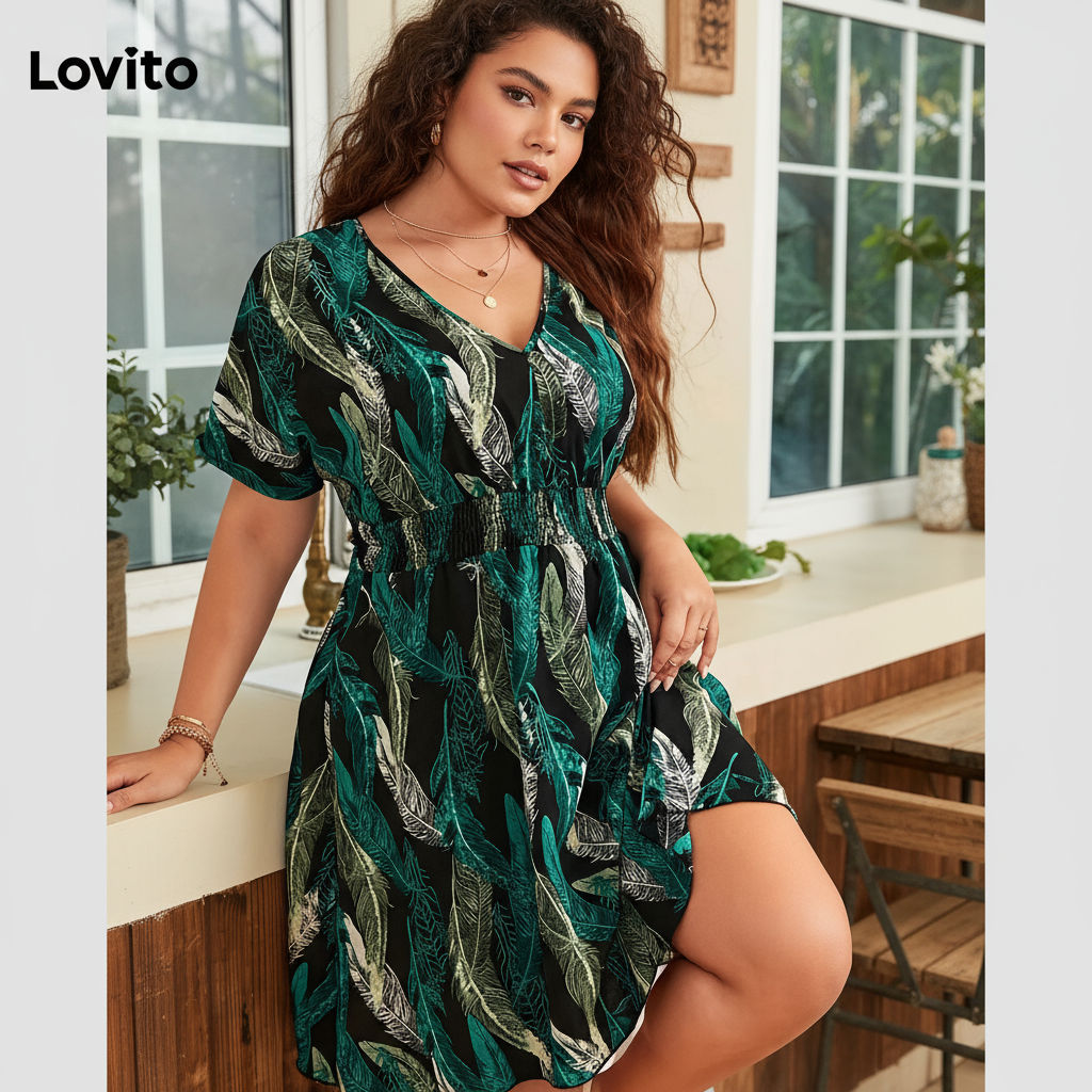 Lovito Vestido Plissado De Penas Boho Curva Plus Size Para Mulheres LBL20179\5 em Oferta na Shopee