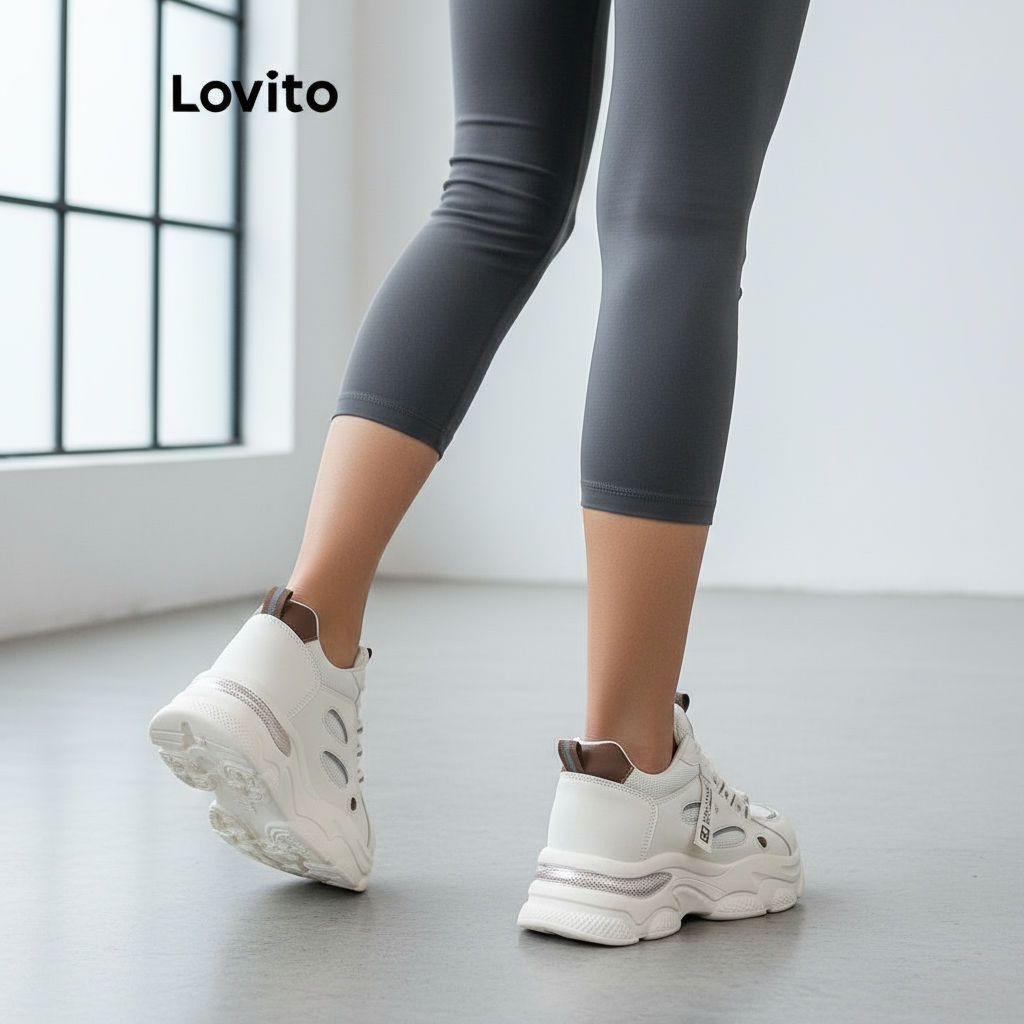 Lovito Tênis Feminino Casual Liso Respirável para Dia a Dia LFA67248 em Oferta na Shopee