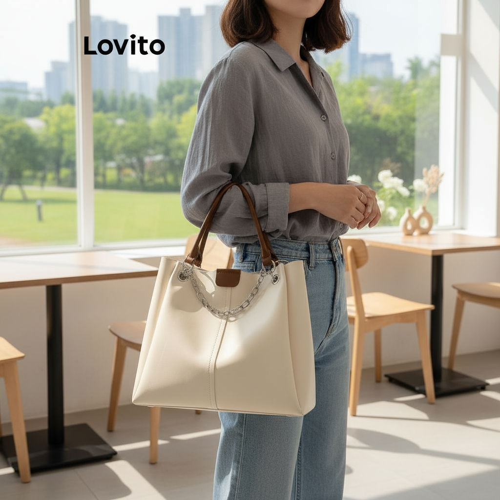 Lovito Bolsa de Ombro Texturizada Casual Feminina de Alta Capacidade para o Dia a Dia LFA04285 em Oferta na Shopee
