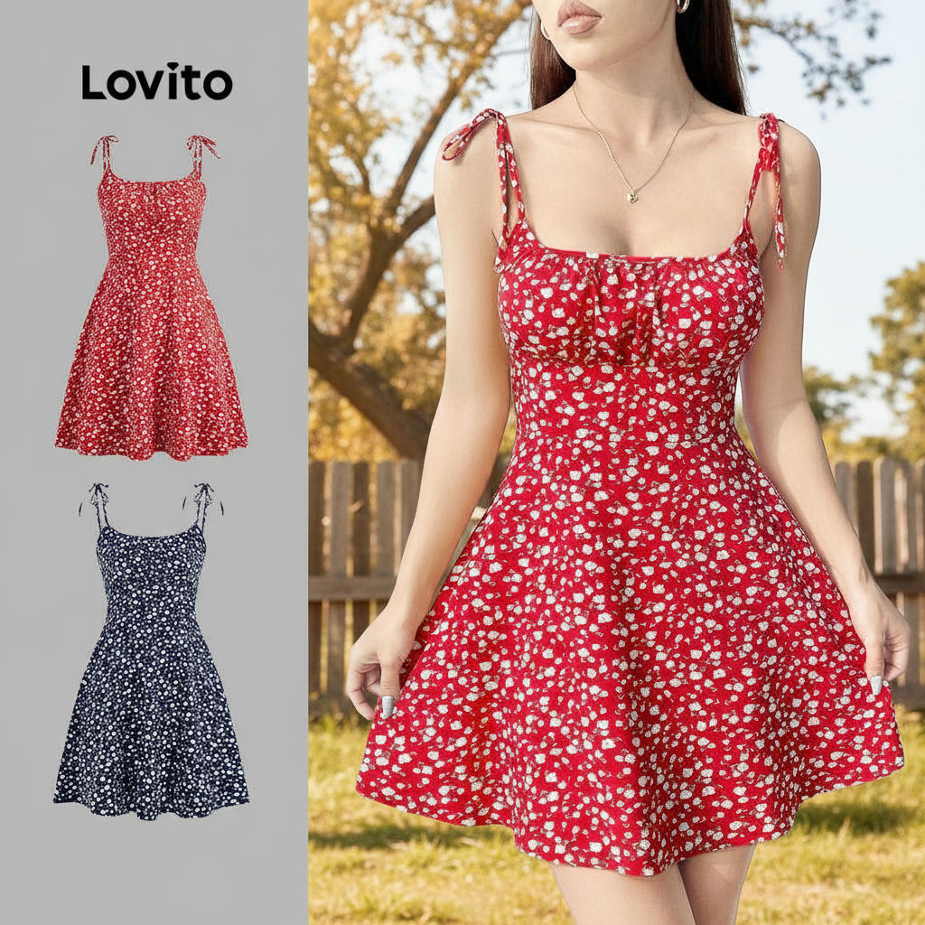 Lovito Vestido Feminino Casual Estampa Floral Com Laço Frontal L106AD552 em Oferta na Shopee