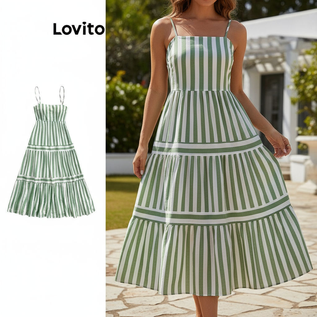 Lovito Vestido Elegante Listrado Feminino LBL18206\6