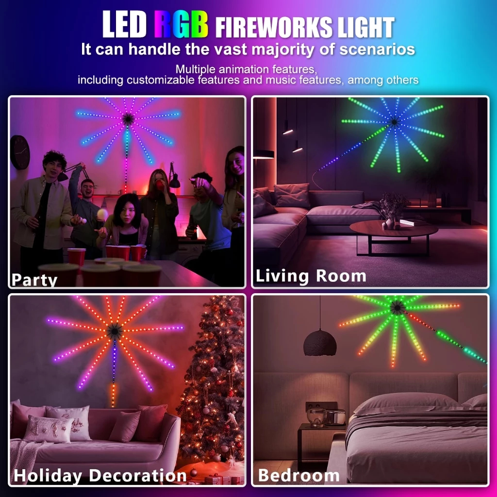 Luzes de Fada de Fogos de Artifício LED - Luzes de Natal RGB Inteligentes e Flexíveis para Decoração de Casa, Lâmpada de — imagem 2 de 2