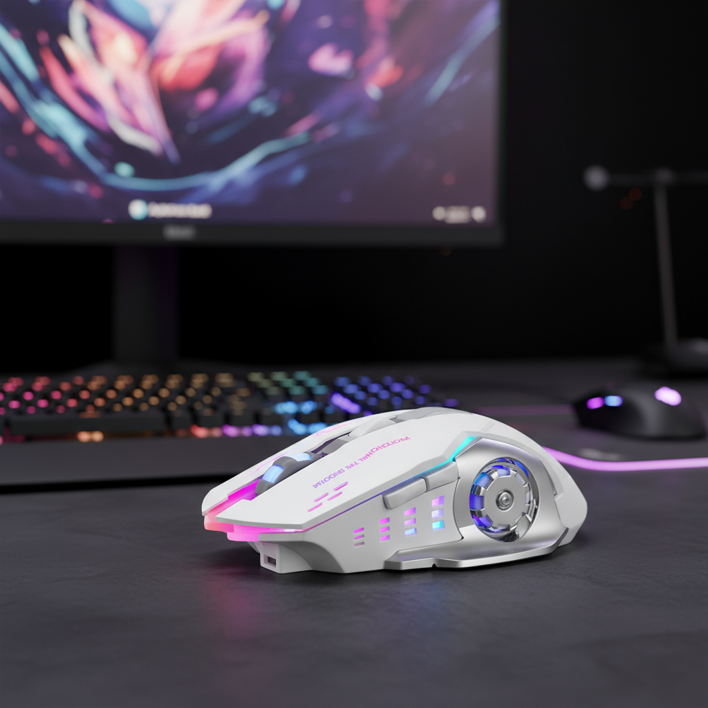 Mouse Gamer Silencioso Sem Fio, Recarregável, com Iluminação RGB, para Laptops, PCs, Escritório, Estudo