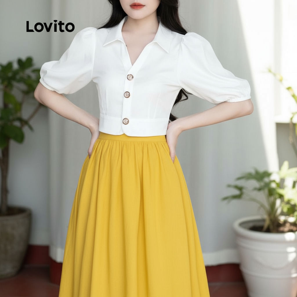 Lovito Blusa Feminina Sofisticada, Simples, Com Detalhes Metálicos, Gola Redonda, Para Verão e Primavera L131LD1052 em Oferta na Shopee