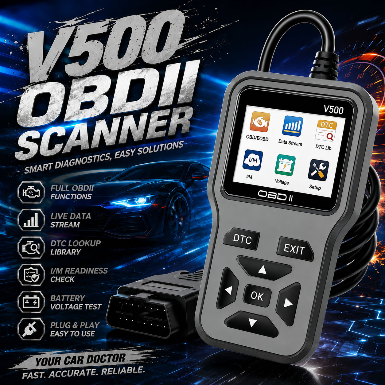 V500 Obd2 Scanner Leitor De Código Automático Ferramenta De Redefinição De Borracha De Falha Obdii Testador De Veículo