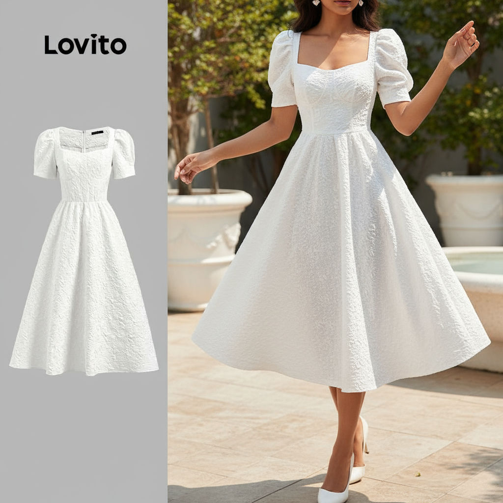 Lovito Vestido Feminino Jacquard Elegante para Verão/Primavera L124AD1054 em Oferta na Shopee