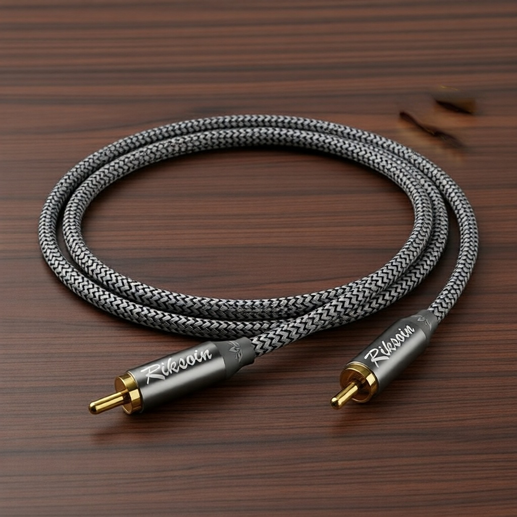 Cabo Coaxial de Áudio Digital Riksoin Gold RCA para RCA para Subwoofer de Home Theater HDTV Elite