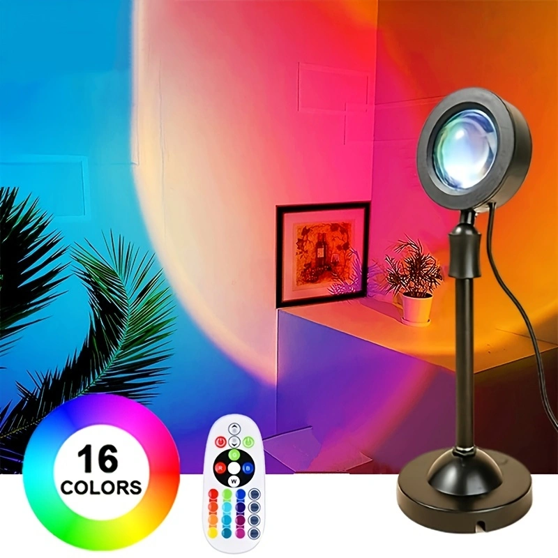 Lâmpada De Projetor USB Sunset 16 Cores-Luz Noturna Giratória De 360 Graus Para Decoração De Quarto De Festa