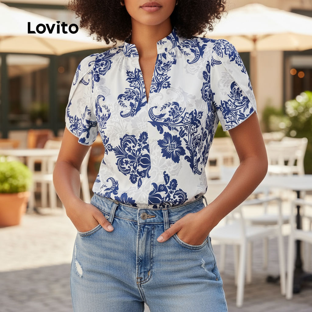 Lovito Blusa Boho de Flores com Pregas para Primavera/verão para Mulheres L150ED162\3 em Oferta na Shopee