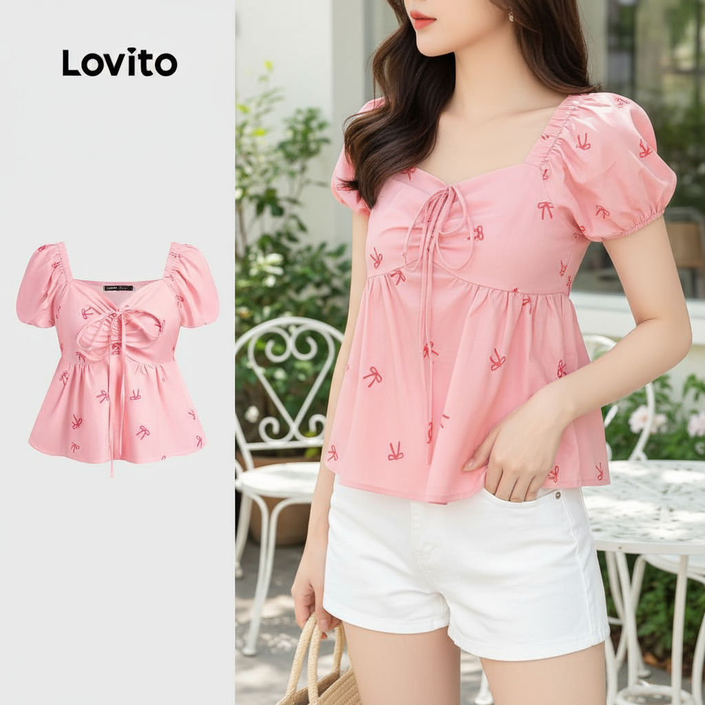 Lovito Blusa Charmosa De Desenho Animado Com Laço Para Verão E Primavera Mulheres L128ED206\6
