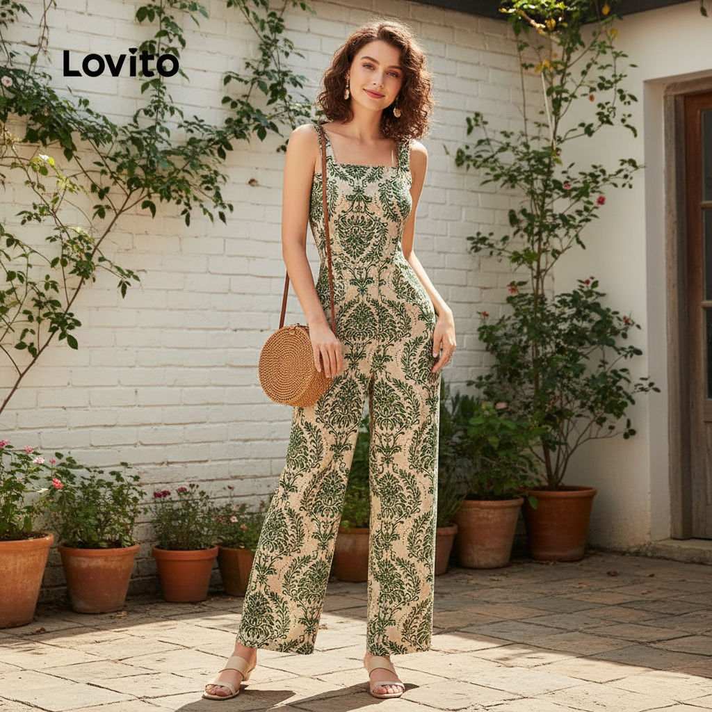 (trendy4)Lovito Macacão Casual Com Estampa Tribal De Verão/Primavera Para Mulheres L124AD297