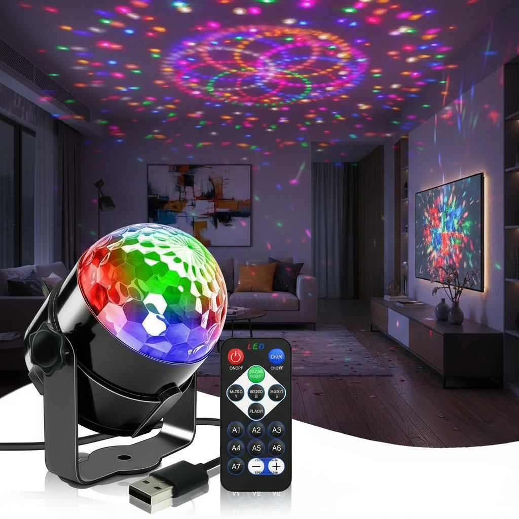 Luz DJ de Discoteca com Resposta a Som - Efeitos de Strobo RGB com Controle Remoto Sem Fio para Festas, Aniversários,