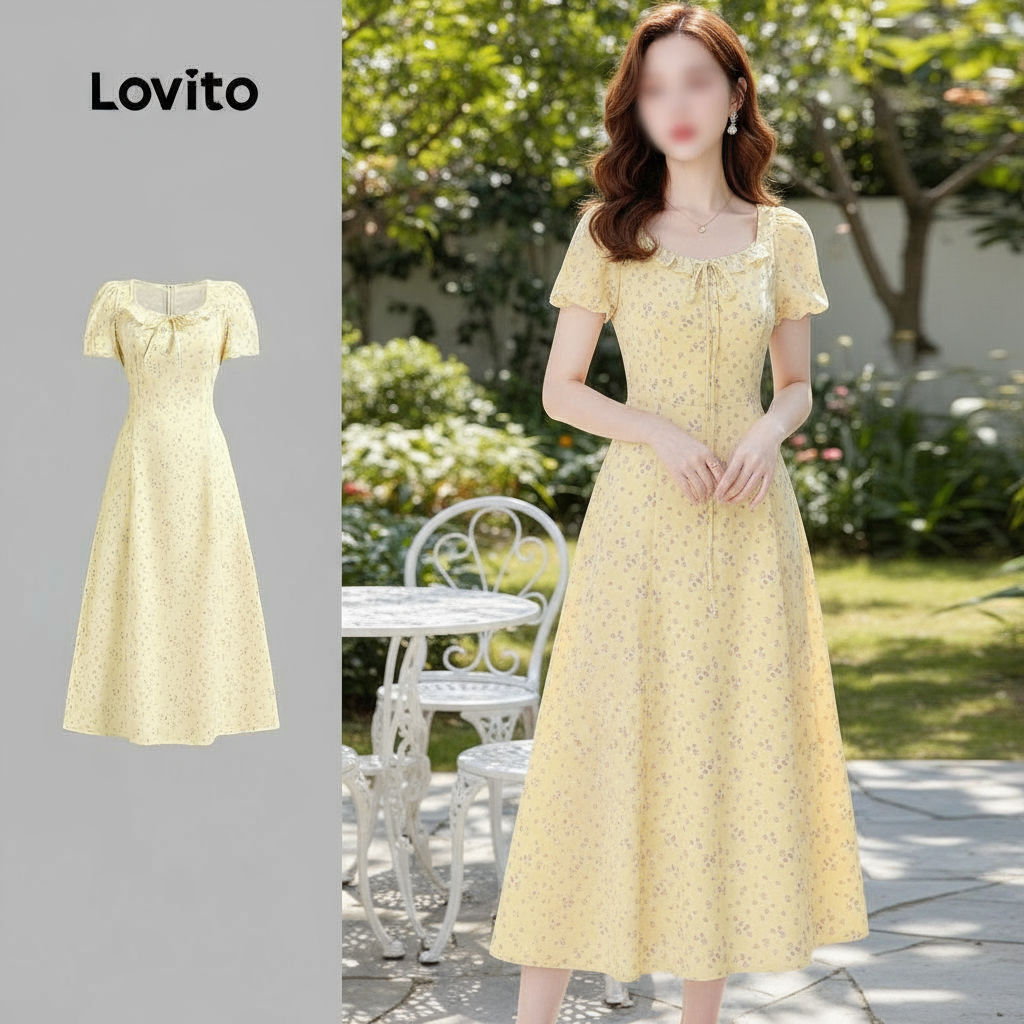 Lovito Vestido Feminino Casual Floral Delicado com Gravata Frontal e Modelagem Estruturada L121AD1167
