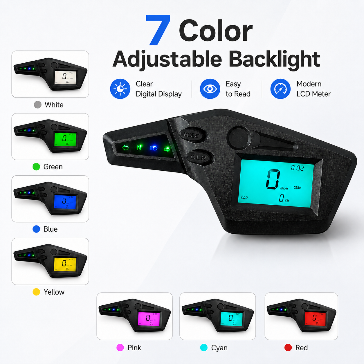 Novo Display De Fundo De 7 Cores Acessórios Para Motocicleta Medidor Cluster Velocímetro Moto Tacômetro Digital Painel D