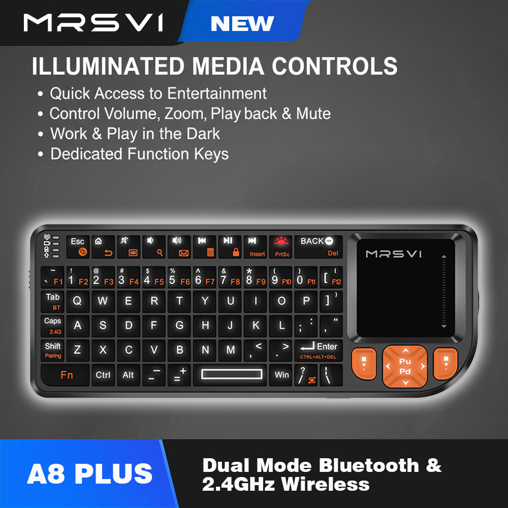 Teclado Mini Sem Fio Retroiluminado com Touchpad – MRSVI A8 PLUS Teclado Portáti