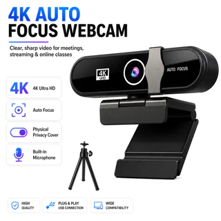 Webcam Ultra 4K HD Com Microfone , Cancelamento De Ruído , Obturador De Privacidade , Tripé , Lente
