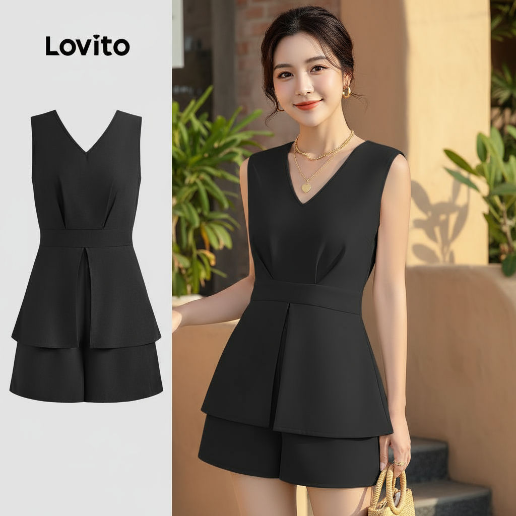 Lovito Macacão Feminino Sofisticado com Modelagem Simples para Verão e Primavera L128ED624 em Oferta na Shopee