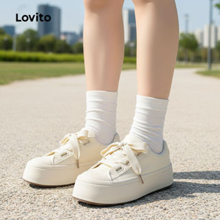 Lovito Tênis Casual de Sola Grossa Liso para Mulheres LFA20372 em Oferta na Shopee