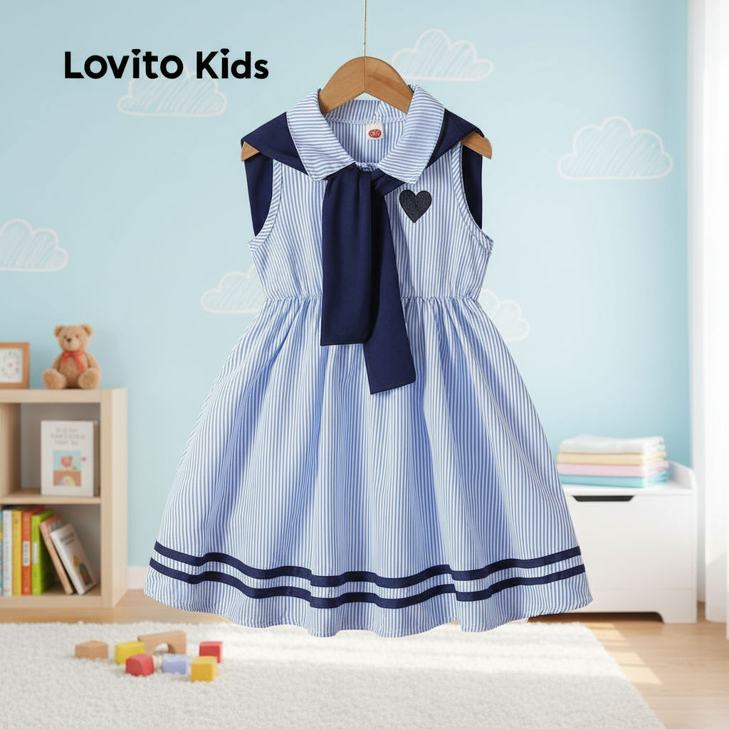 Lovito Kids Vestido Fofo de Cor em Bloco Primavera/verão Azul para menina L160LD194\2 em Oferta na Shopee