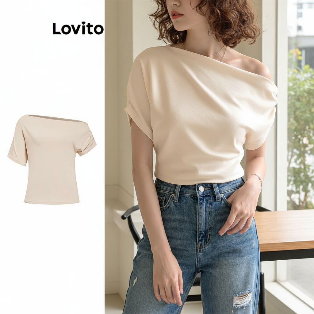 Lovito Blusa Feminina Elegante Plissada Franzida Com Nó Lisa L100MD491 em Oferta na Shopee