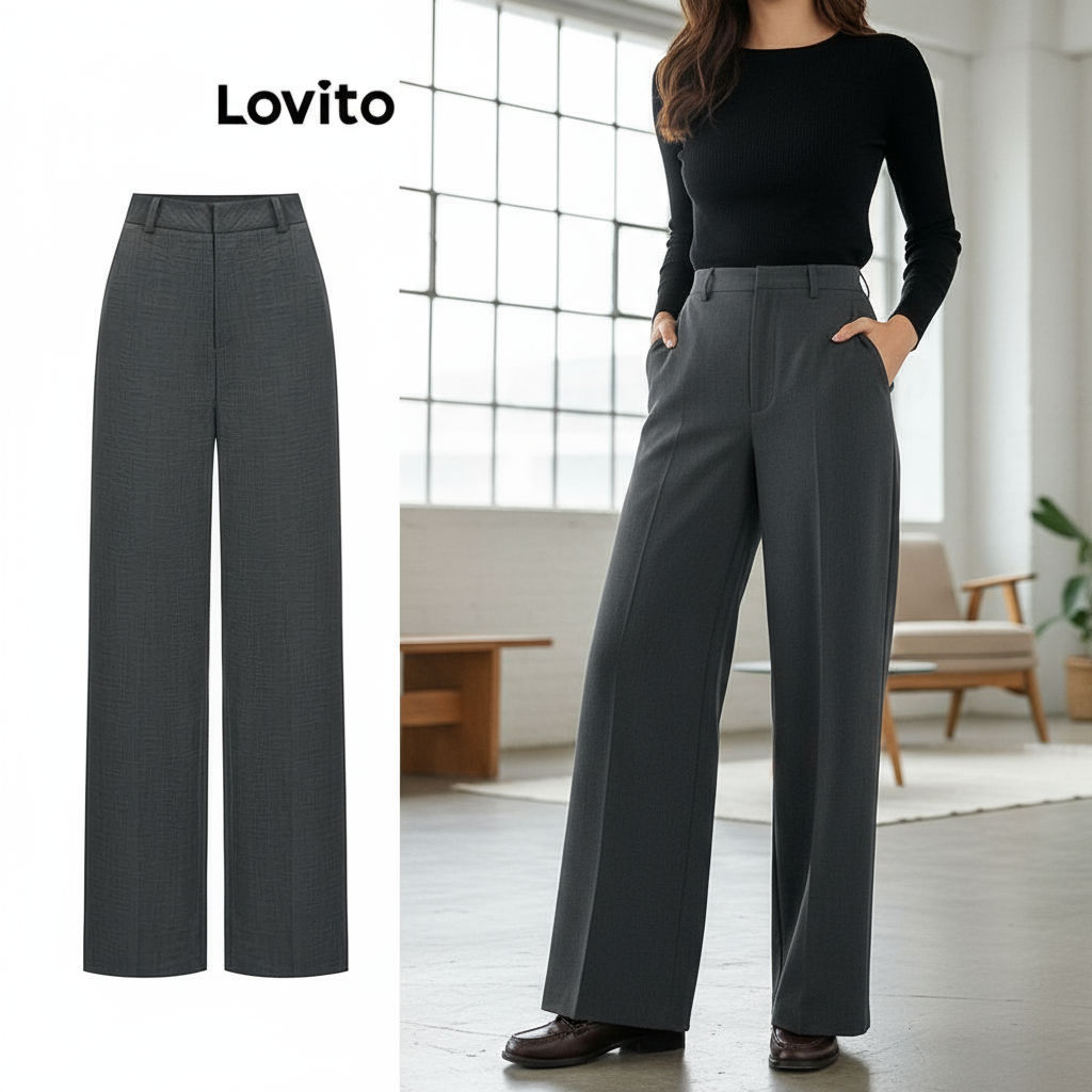 Lovito Calça Casual Feminina Lisa Básica\5 em Oferta na Shopee