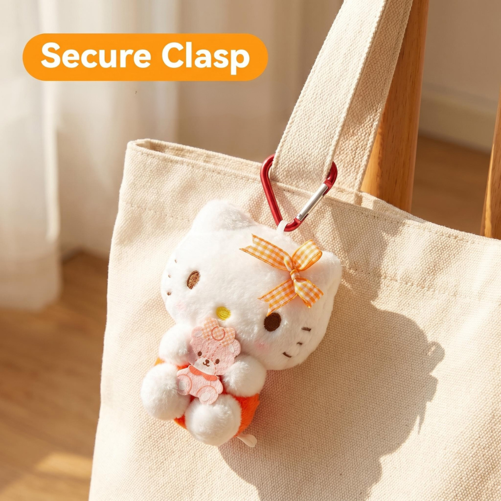 Anel de pelúcia HelloKitty Sanrio oficial, acessórios para bolsas e encantos, macio e fofo no design, com detalhes — imagem 2 de 2