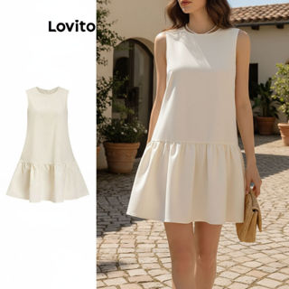 Lovito Vestido feminino liso com babados e laço nas costas para mulheres L109MD174 em Oferta na Shopee