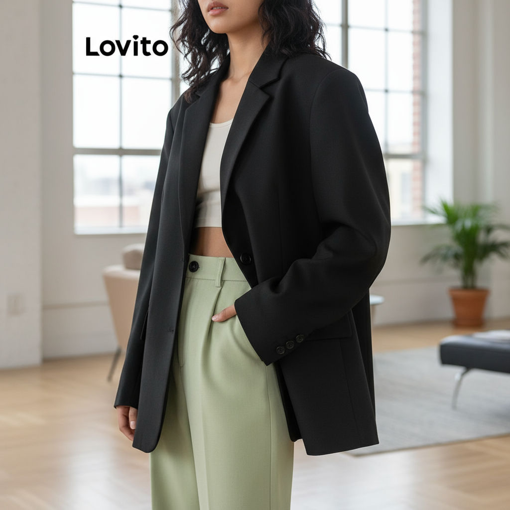Lovito Blazer Casual Blazer De Botão Liso Para Mulheres LNA37125\3 em Oferta na Shopee
