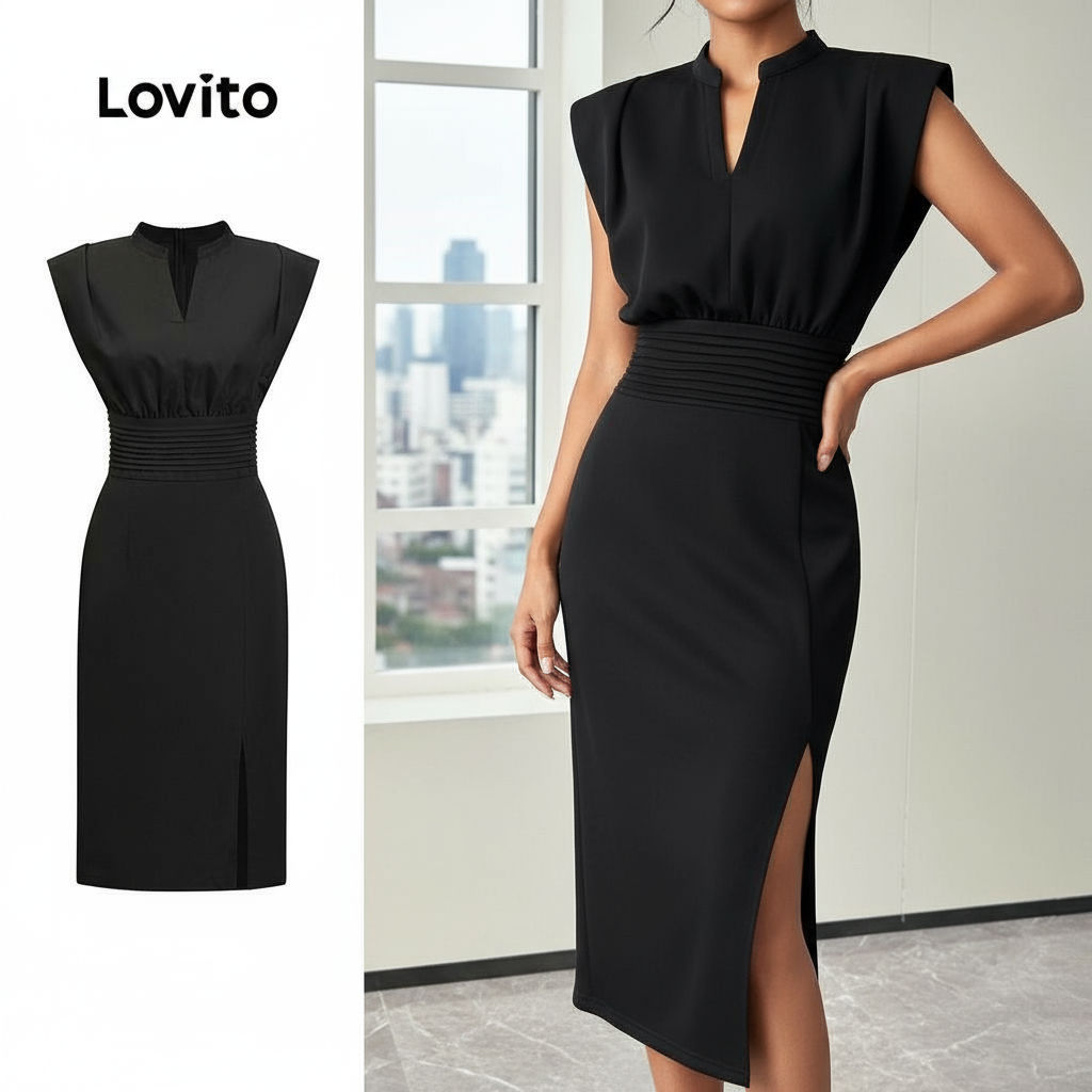 Lovito Vestido Elegante Vestido Liso Dividido Para Mulheres LNE58064\3 em Oferta na Shopee
