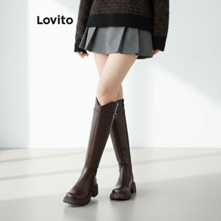 Lovito Bota Feminina Casual de Tubo Longo com Sola Versátil e Estilo Britânico LFA62301 em Oferta na Shopee