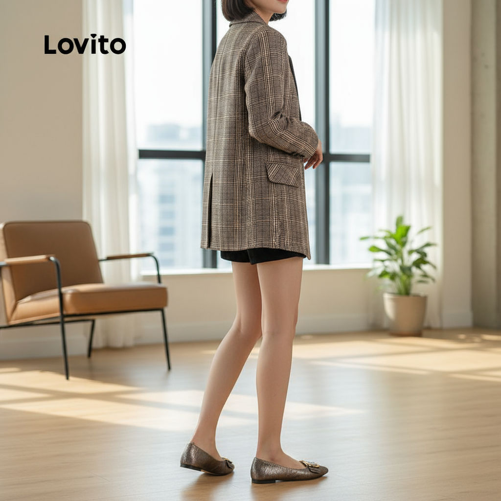 Lovito Blazer Feminino Casual Estampa Xadrez Outono Inverno LNL101621\2 em Oferta na Shopee