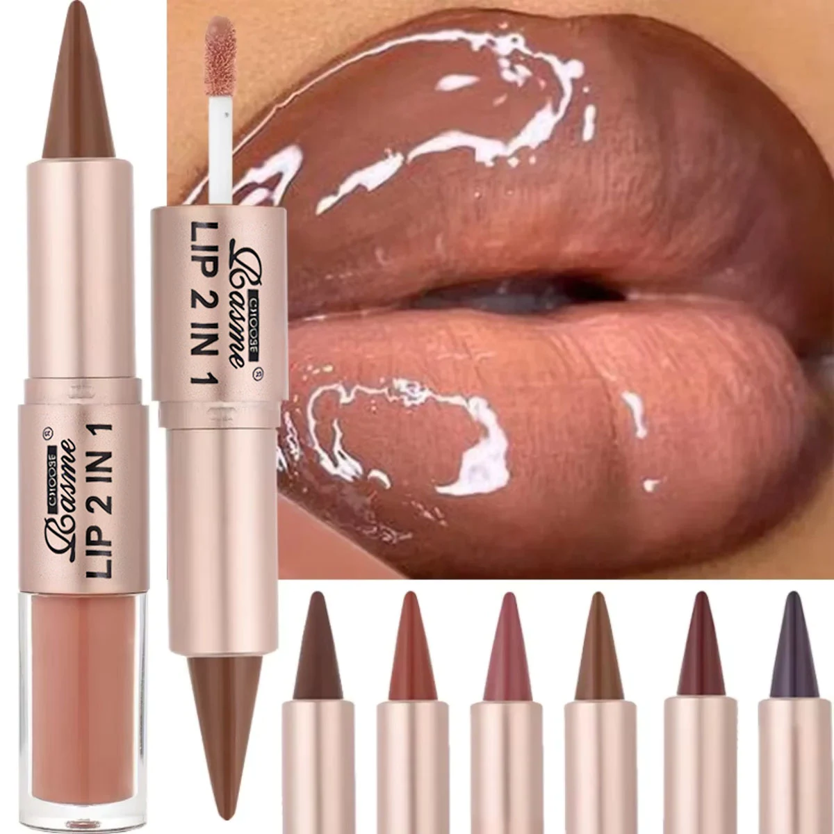 Lápis Labial 2 Em 1 Com Espelho E Brilho: Lápis Labial, À Prova D'água, Contorno Labial, Maquiagem Não Pegajosa