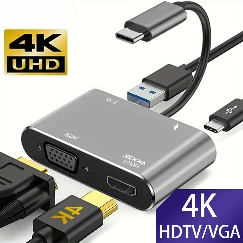 Adaptador Vga Para Tipo c 4 Em 1 hub De Porta usb HDTV Digital AV Multiporta Com Carregamento PD Compatível